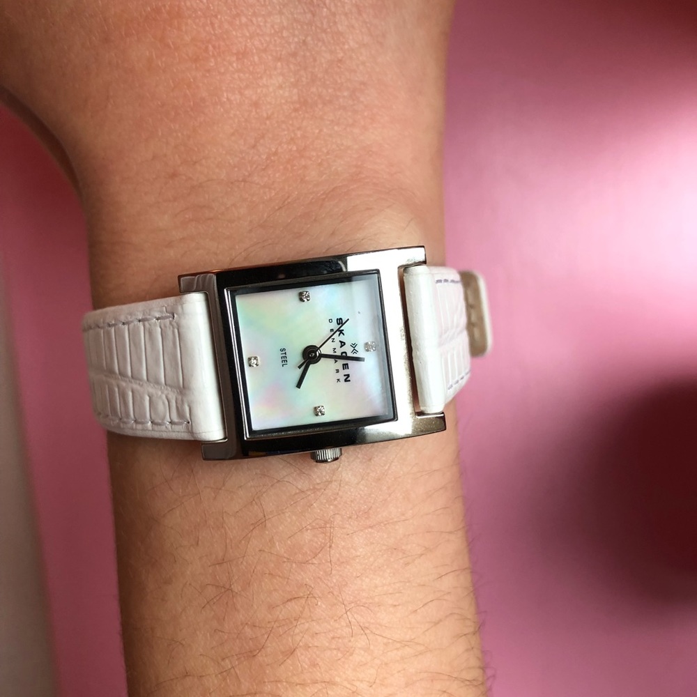 Skagen Watch - White Leather Band